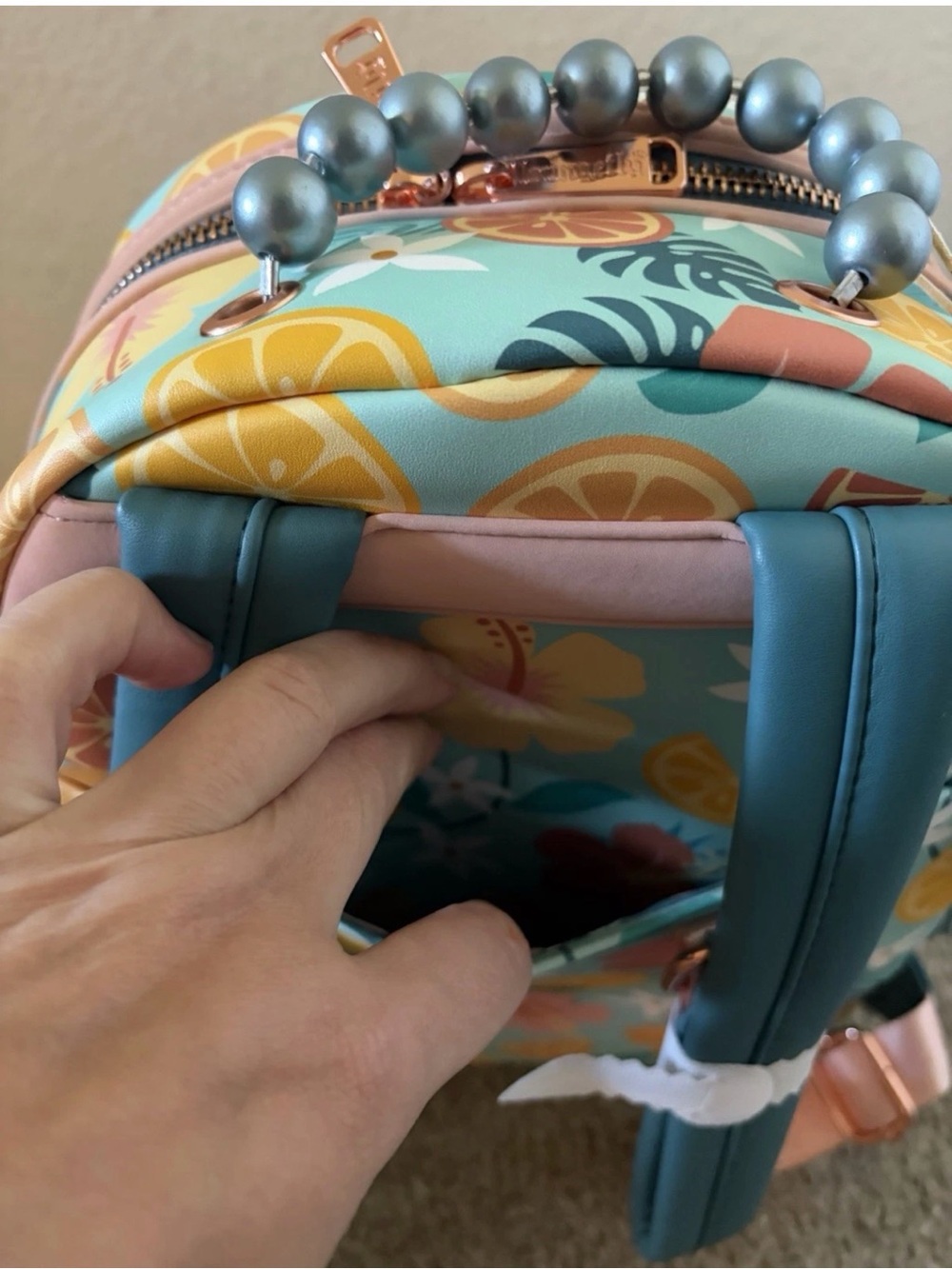 Loungefly Lemon Slice Floral Crossbody Backpack - Yellow & Teal - Picture 4 of 6